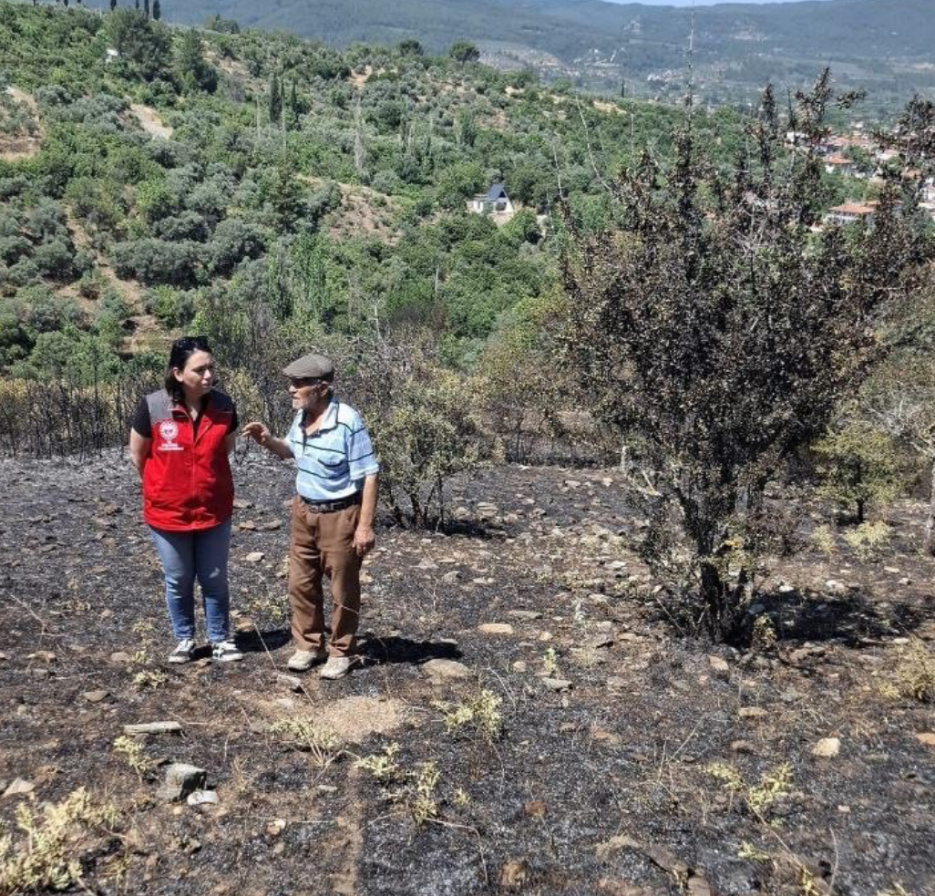 Yeşilyurt’taki yangında zarar gören tarım alanlarında hasar tespit çalışması yapıldı
